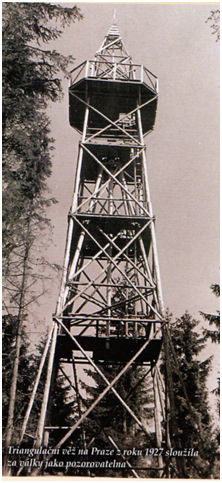 Triangulační věž na Praze z roku 1927 (za války pozorovatelna)
